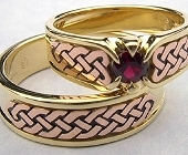 Yellow and Rose Gold Celtic Heart Shield Wedding Set